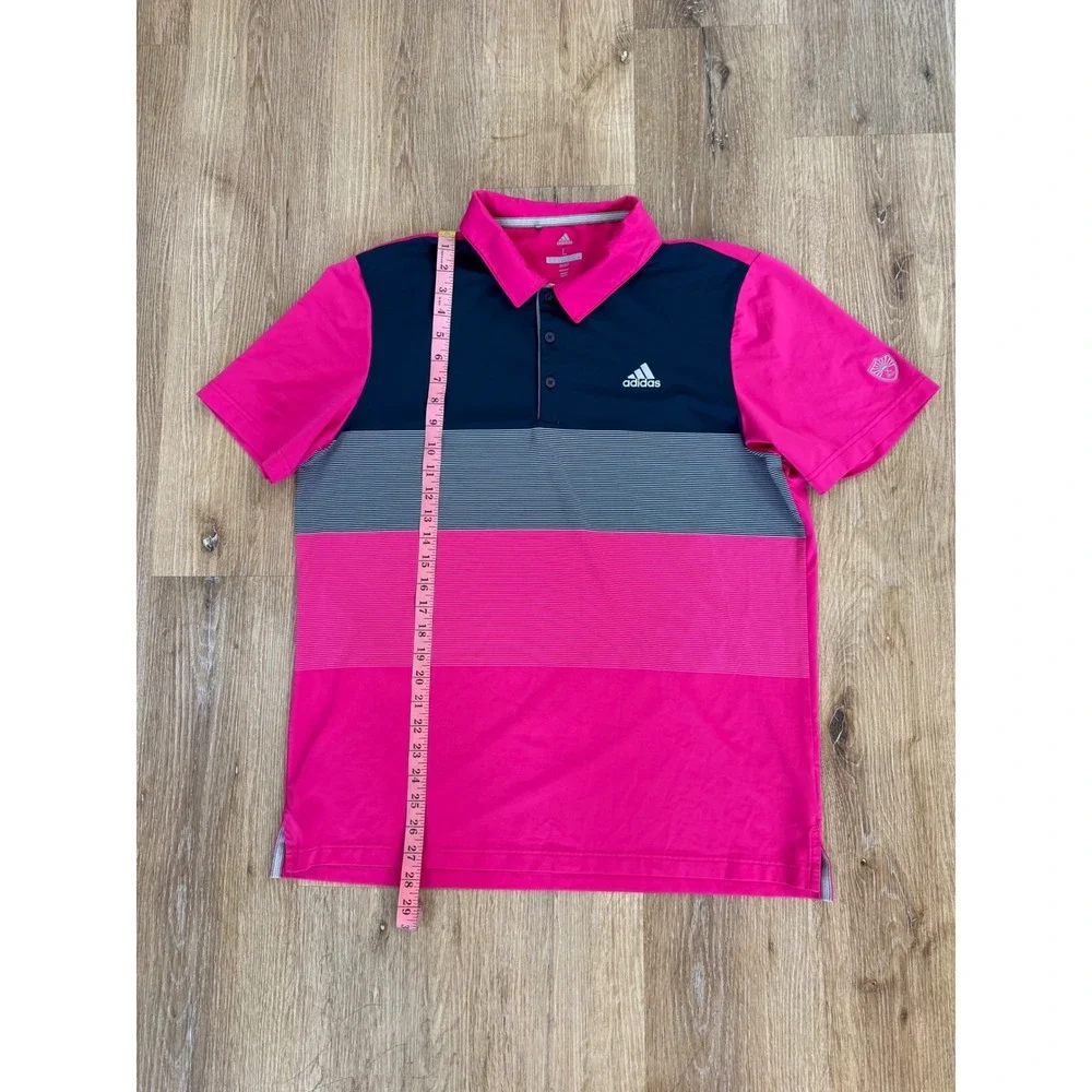Adidas Gorpcore Preppy Golf Polo Shirt Mens L Pink Navy Blue Striped Colorblock